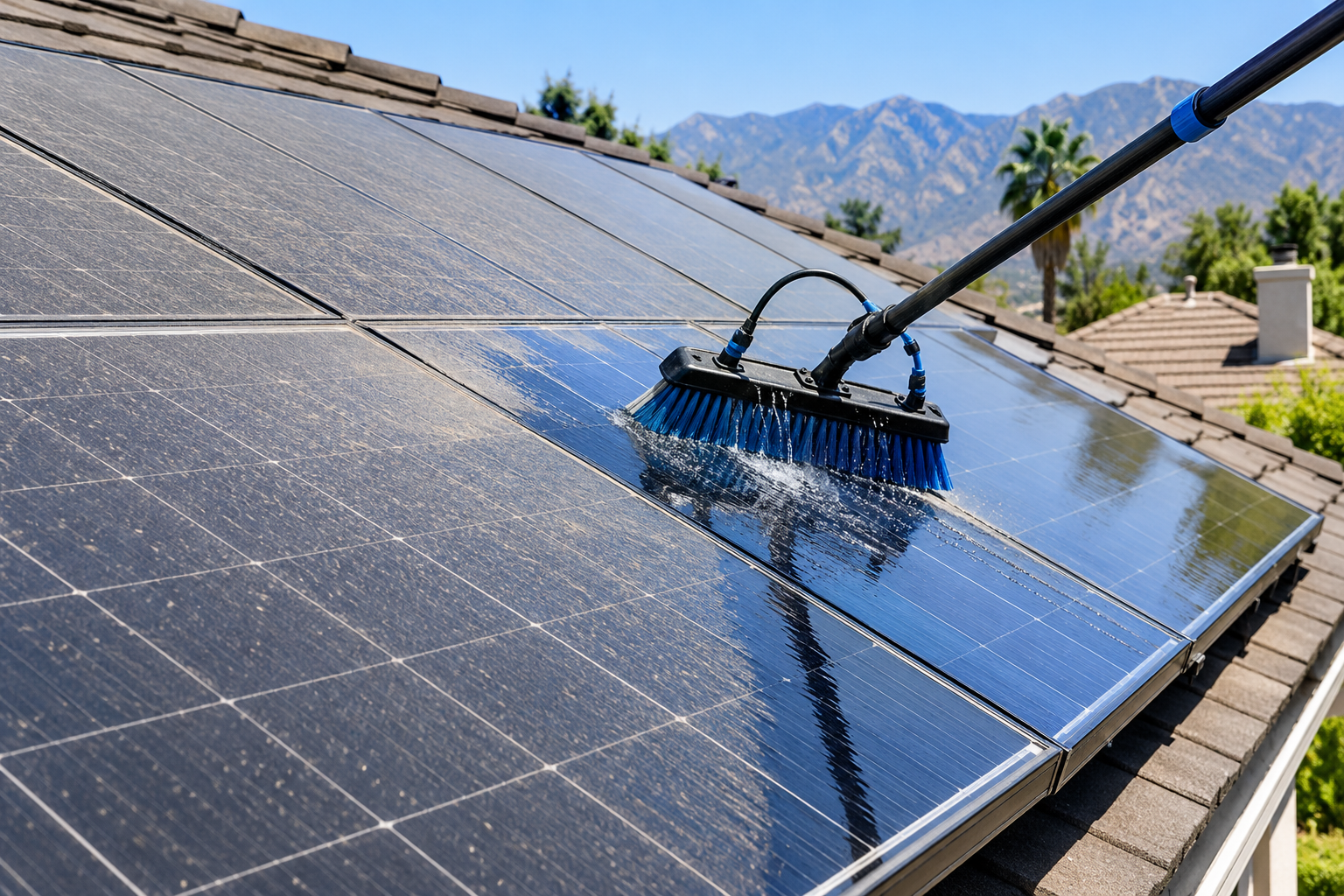 solar panel cleaning in the sun